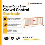 8.5 Foot Heavy Duty Steel Crowd Control Barricade - Orange