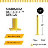 60" Safety Yellow Steel Bollard Post – 4.5" Diameter, Surface or In-Ground Mount Barrier