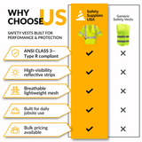 Class 3 Hi-Vis Mesh Safety Vest with Zipper Closure, Reflective Tape & Multi-Pocket Design, ANSI Type R Compliant, Lime/Orange, S-5XL