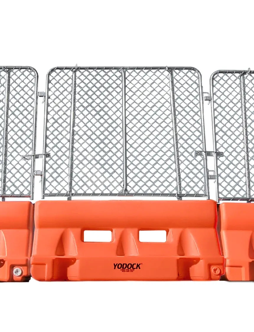 6 Ft Water-Filled Barrier with Optional Fence Panel – Durable Plastic Traffic & Pedestrian Channelizer