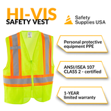 Class 2 Hi-Vis Safety Vest, 2 Pockets, Two-Tone, Mesh