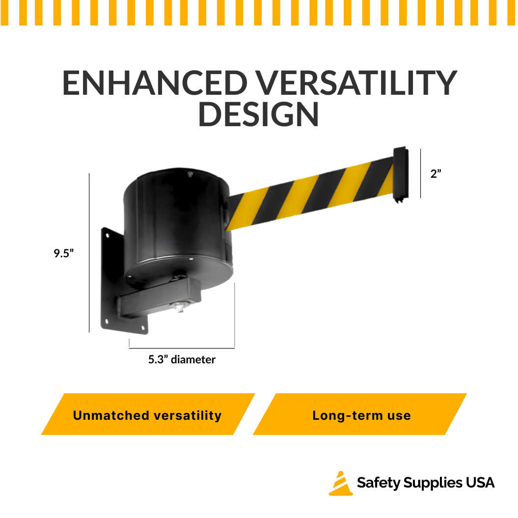 75 ft Wall Mount Retractable Belt Barrier – Maximum Length Stanchion