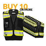 ANSI Class 1 Heavy Duty Surveyor Safety Vest with Zipper, Reflective Tape & Multi-Pocket Storage – Black