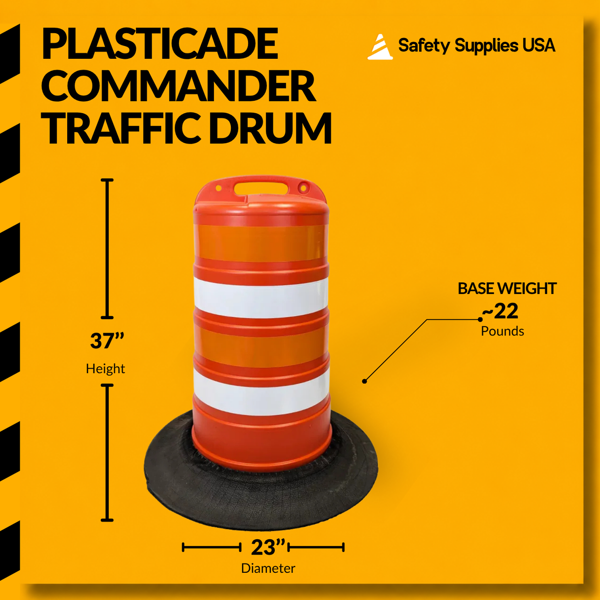 Commander Traffic Drum with Reflective Sheeting and Tire Ring Base