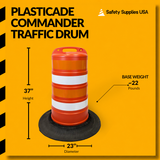 Commander Traffic Drum with Reflective Sheeting and Tire Ring Base