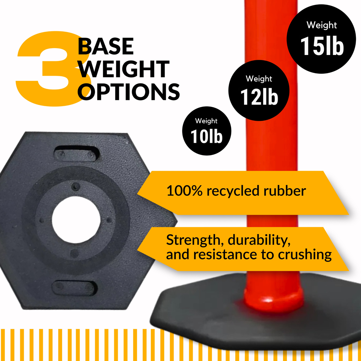 45" EZ Grab Delineator Tube with Recycled Rubber Base - No Reflective Collars