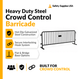 8.5 Foot Heavy Duty Steel Crowd Control Barricade - Black