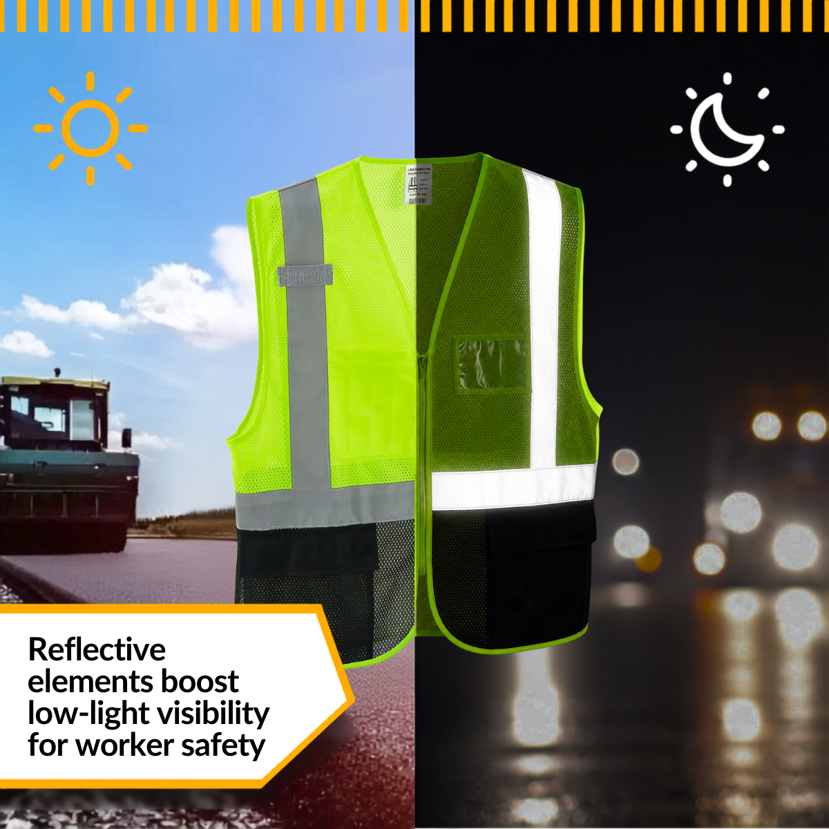 Class 2 Hi-Vis Safety Vest, 3 Pockets, Mesh