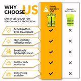 ANSI Class 3 Heavy Duty Surveyor Safety Vest with Zipper Closure & Reflective Stripes – Hi Vis Mesh Work Vest with Pockets for Construction, Traffic Control & Utility Crews