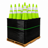 100 Cones Bulk Pallet, 28" Lime Green Traffic Cone, 7lb Black Base, w/6" & 4" Retroreflective Collars, MUTCD Compliant
