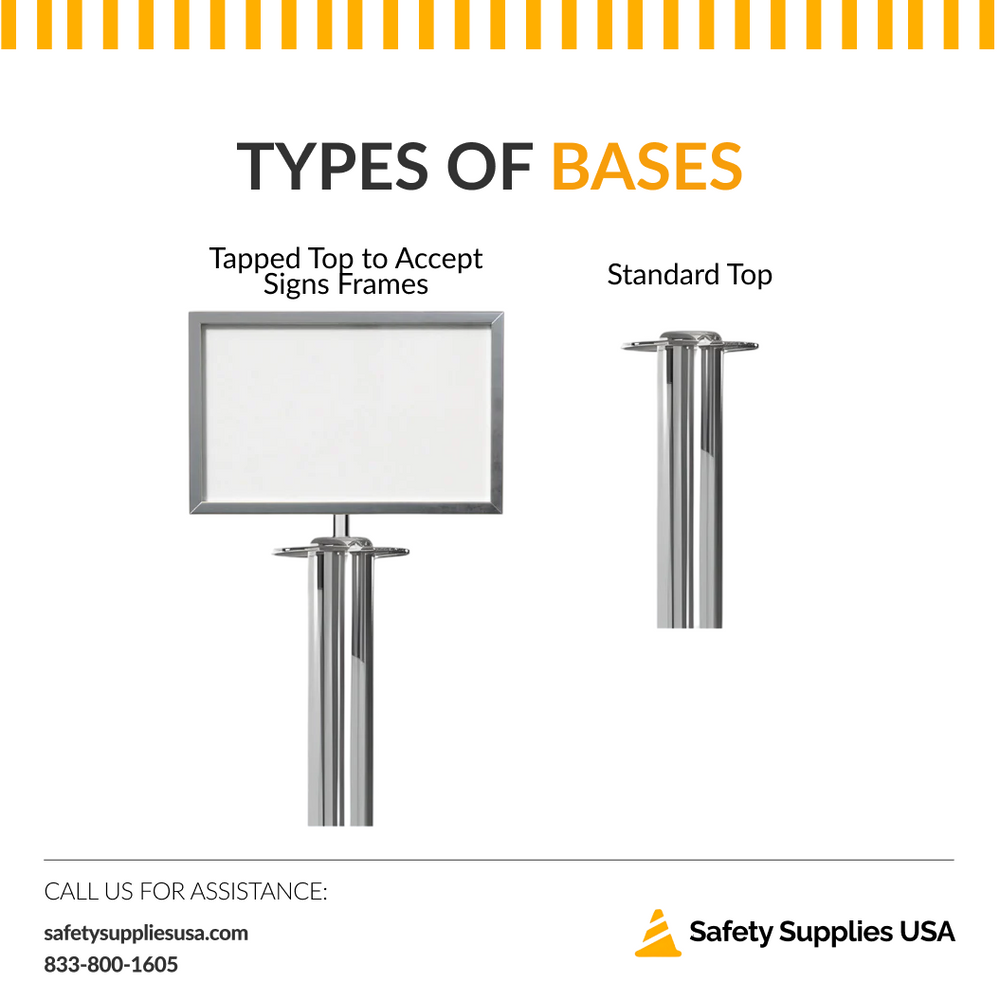 Flat Top Rope Barrier Stanchion Post with Flat or Dome Base