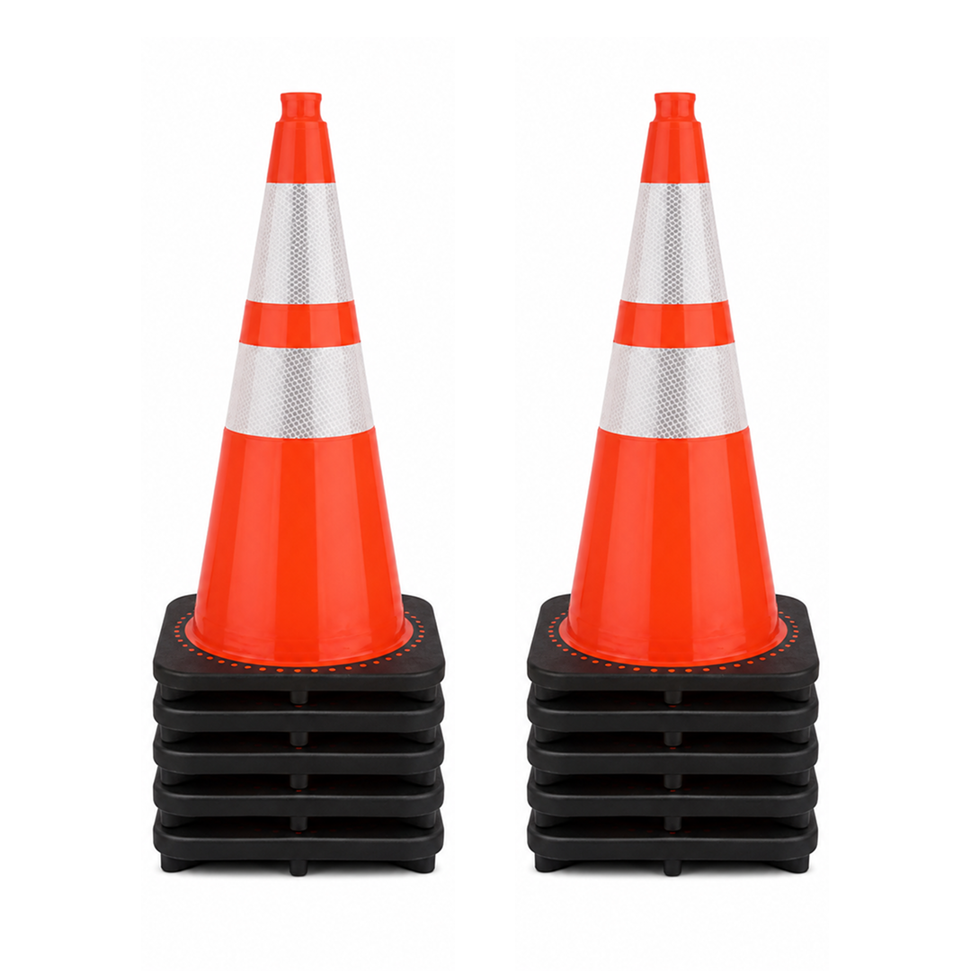 [10-Pack] 28" Orange Traffic Cones, 7lb Black Base, w/6" & 4" Retroreflective Collars, MUTCD Compliant - FREE SHIPPING