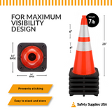 [10-Pack] 28" Orange Traffic Cones, 7lb Black Base, w/6" & 4" Retroreflective Collars, MUTCD Compliant - FREE SHIPPING