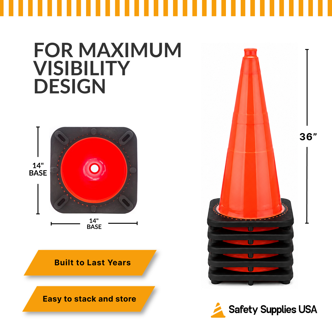 36" Orange Traffic Cone, Black Base
