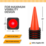 36" Orange Traffic Cone, Black Base