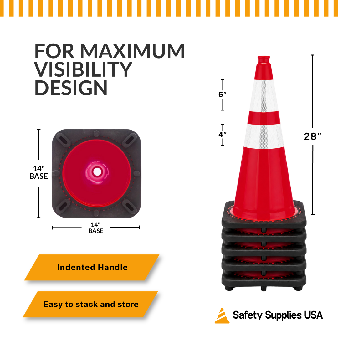 28" Red Traffic Cone, 7 lb Black Base