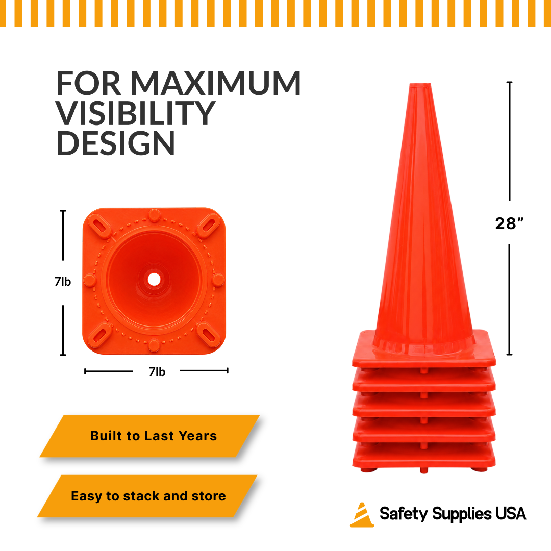 28" All Orange Traffic Cone, 7lb Base