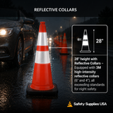 28" Slim Line Orange Traffic Cone, 5.5 lb/7 lb/10 lb Black Base