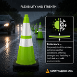 28" Lime Green Traffic Cone, 7 lb Black Base