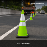 28" Lime Green Traffic Cone, 7 lb Black Base