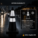 28" Black Traffic Cone, 7 lb Black Base