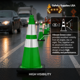 28" Green Traffic Cone, 7 lb Black Base