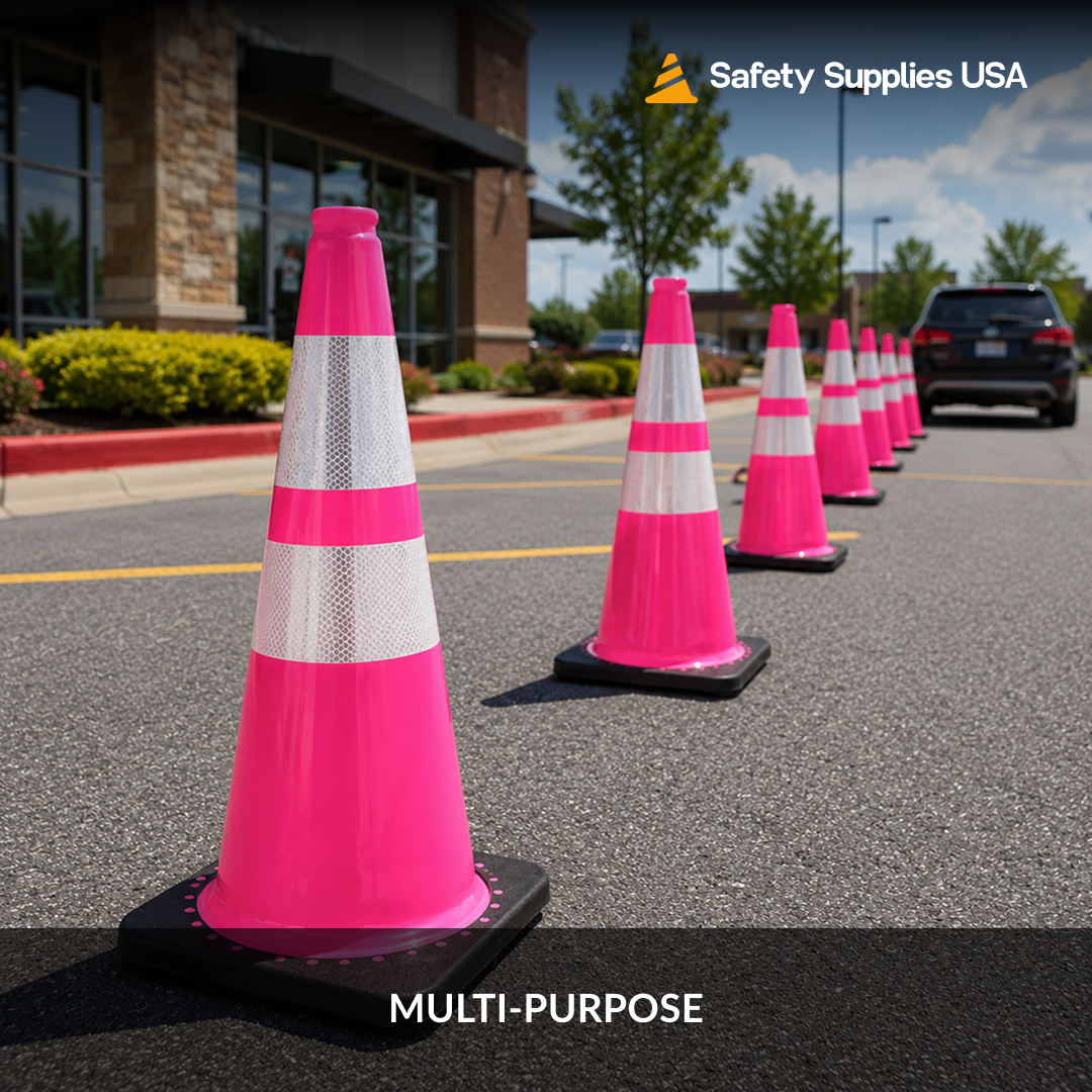 28" Pink Traffic Cone, 7 lb Black Base