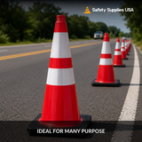 28" Red Traffic Cone, 7 lb Black Base