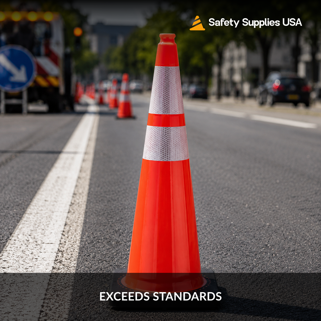 28" Slim Line Orange Traffic Cone, 5.5 lb/7 lb/10 lb Black Base