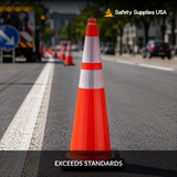 28" Slim Line Orange Traffic Cone, 5.5 lb/7 lb/10 lb Black Base