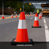 12" Orange Traffic Cone, 1.5 lb Black Base, w/4" Reflective Collar