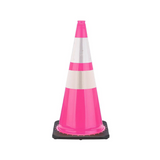 28" Pink Traffic Cone, 7 lb Black Base, w/6" & 4" 3M Reflective Collar