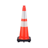 28" Slim Orange Traffic Cone, Black Base, w/6" & 4" 3M Reflective Collar