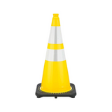 28" Yellow Traffic Cone, 7 lb Black Base, w/6" & 4" 3M Reflective Collar