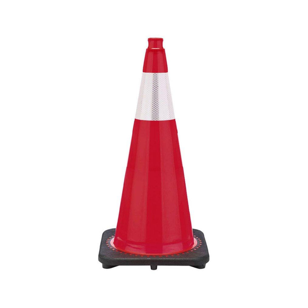 28" Red Traffic Cone, 7 lb Black Base, w/6" & 4" 3M Reflective Collars