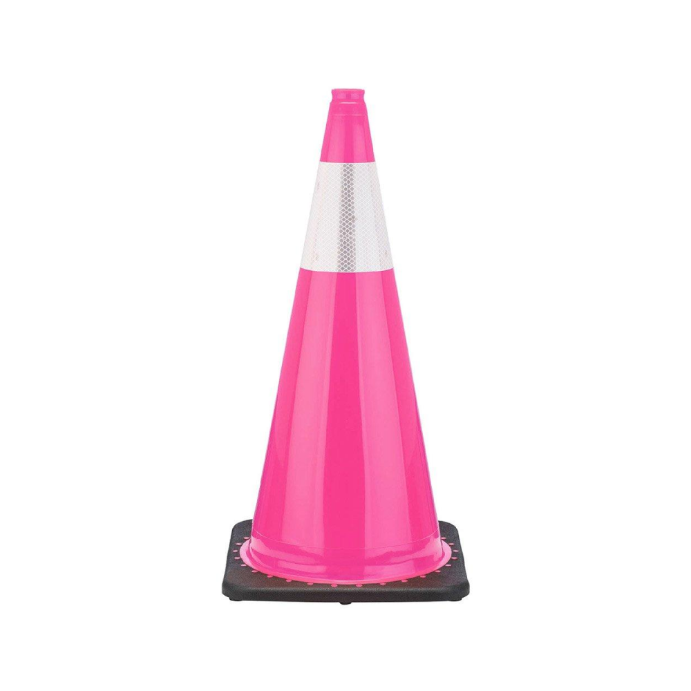 28" Pink Traffic Cone, 7 lb Black Base, w/6" & 4" 3M Reflective Collar