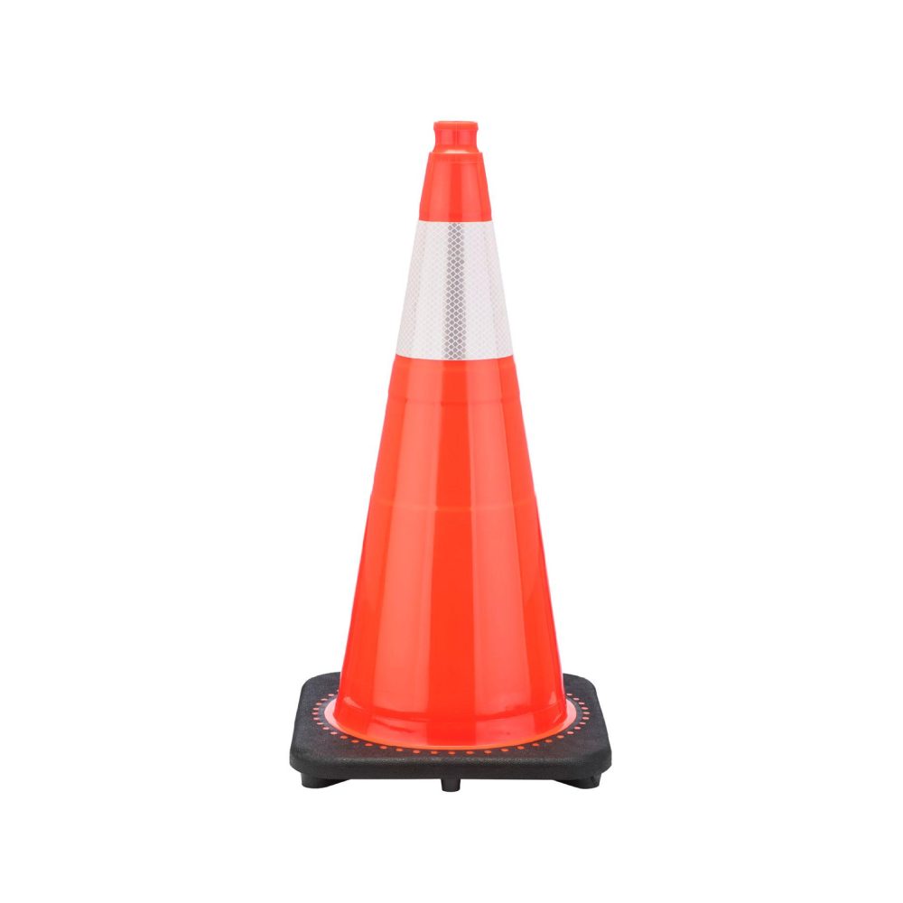 28" Orange Traffic Cone, Black Base, w/6" Reflective Collar