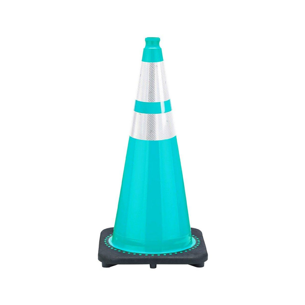 28" Teal Traffic Cone, 7 lb Black Base, w/6" & 4" 3M Reflective Collar