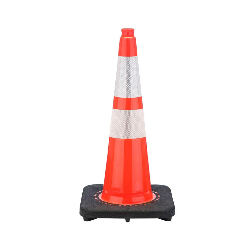 28" Slim Orange Traffic Cone, Black Base, w/6" & 4" 3M Reflective Collar