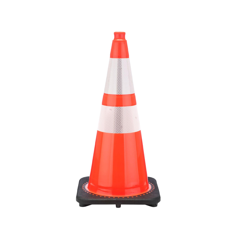 28" Orange Traffic Cone, Black Base, w/6" & 4" 3M Reflective Collars