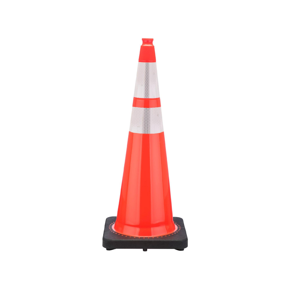 36" Orange Traffic Cone, Black Base, w/6" & 4" 3M Reflective Collar