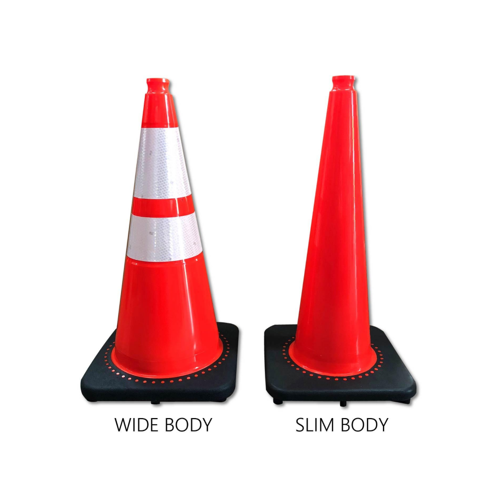 28" Slim Line Orange Traffic Cone, Black Base