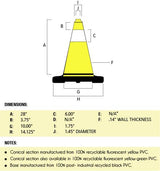 28" Yellow Traffic Cone, 7 lb Black Base, w/6" & 4" 3M Reflective Collar