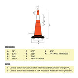 28" Slim Line Orange Traffic Cone, 5.5 lb/7 lb/10 lb Black Base