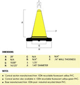 28" Yellow Traffic Cone, 7 lb Black Base, w/6" & 4" 3M Reflective Collar