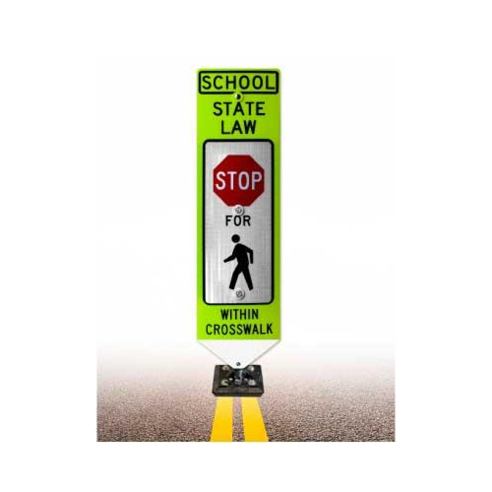 School Stop For Pedestrians In-Street Sign with Fixed Base