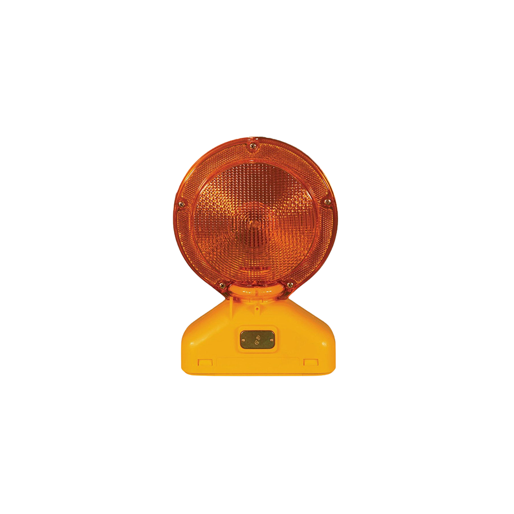 LED Barricade Flashing Warning Light – Type A/C, Amber Lens, Yellow Case, D-Cell Battery Powered