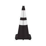 28" Black Traffic Cone, 7 lb Black Base, w/6" & 4" 3M Reflective Collars