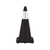 28" Black Traffic Cone, 7 lb Black Base, w/6" & 4" 3M Reflective Collars