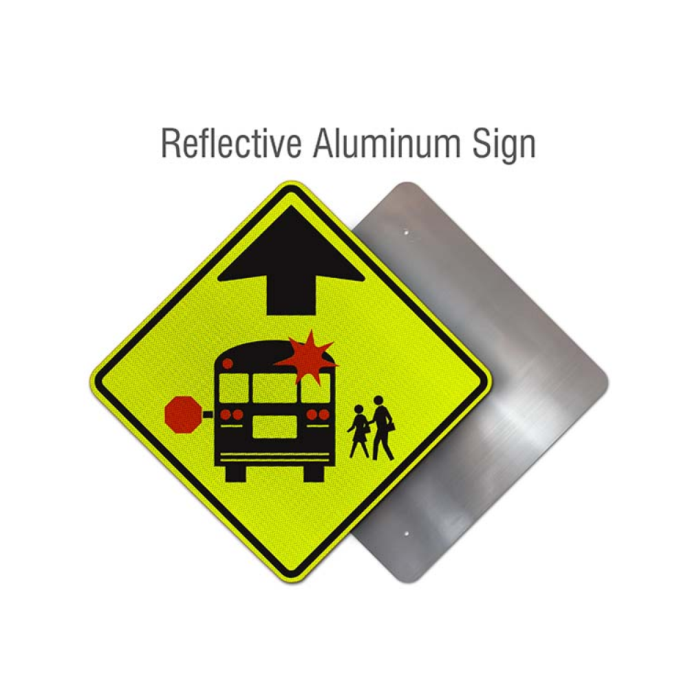 School Bus Stop Ahead Sign